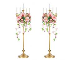 Sziqiqi Set di 2 Candeliere in Metallo, 124cm Candelabro a 5 Bracci Antico Portacandele Decorativo Centrotavola per Matrimoni Feste Eventi, Oro