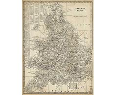 STAMPA su TELA ARROTOLATA Mappa antica dellInghilterra Vision Studio - europeo verticale Canvas 380gr 100%cotone cm_175_X_132