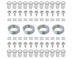 Niaciswe Ganci per Quadri 120 Pezzi Ganci per Quadri Cornici Photo Frame Gancio Anello Chiodoganci per Quadri con Viti Anello a D Linea per Appendere Manicotto in Alluminio e Scatola Immagazzinaggio