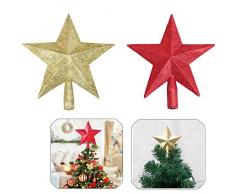 Sqxaldm Albero di Natale Stella Superiore Decorazione Stella Glitter Star Christmas Tree Topper Puntale Albero Natale a Forma di Stella Forma Stella Infrangibile Albero Stella Glitter Natale(2 Pezzi)