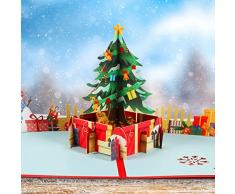 Natale 3D Auguri Biglietto, Cartoline di Natale, Cartoline di Natale 3D, Biglietto di Auguri Pop-Up con Busta, Squisito Taglio di Carta, Albero di Natale, Carta Regalo Creativa per Regali di Festa