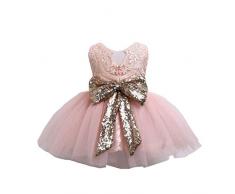 Geagodelia Vestito Cernevale Bambina Abito Principessa Neonate 0-10 Anni Bimba Abito con Pizzo Fiocco Elegante per Matrimonio Festa Compleanno Cerimonia (Rosa, 1-2 Anni)