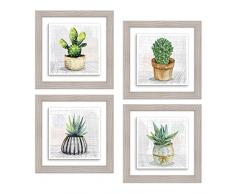 Lupia Set 4 Quadri Dipinti su Ceramica Cornice Shabby Modern Beige Botany Shabby 18x18 cm