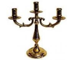 Candelabro portacandele a tre fuochi fiamme in ottone lucido fine 800