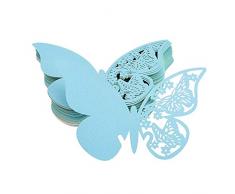 FLOWOW 100x Farfalla Decorazioni Perlato Blu segna Posto segnaposto segnatavolo segnabicchiere bomboniera per Matrimonio Compleanno Nascita Laurea Festa Natale segna posti segnaposti