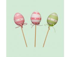 OULII 9PCS uova di Pasqua di plastica colorate uova dipinte con bastoni regali per bambini giocattoli per la casa di Pasqua decorazioni per la casa forniture