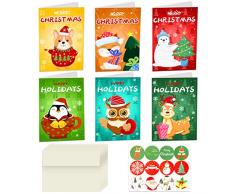 Xionghonglong Biglietti di Auguri di Natale, 12 Pezzi Biglietti di Natale con Buste e Adesivi, Biglietti Regalo in Carta Kraft,Biglietto di Auguri Pieghevole,Biglietti dinvito per Feste di Natale