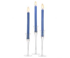 Romadedi Portacandele Vetro Candelabro Moderno - Porta Candele da Tavolo Candelabri in Cristallo Set di 3 per Candele Lunghe, per Matrimoni Centrotavola Decorazioni Natalizie Casa 20/23/26 cm