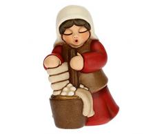 THUN - Statuina Presepe Lavandaia - Decorazioni Natale Casa - Linea Presepe Classico, Variante Rossa - Ceramica - 5,5 x 5,8 x 8 h cm