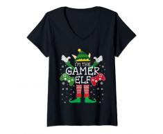 Donna Gamer Elf - Pigiama natalizio divertente da gioco con famiglia Maglietta con Collo a V