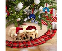 OurWarm Large Burlap Christmas Tree Skirt 122cm base albero di Natale di Natale Decorazioni rosso e nero plaid