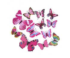 EOZY-3D Colorato Farfalla Adesivo da Parete Frigo Vetro Finestra 12pcs in set-Serie Rosa