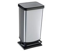 Rotho Pattumiera “Paso”, 40 litri, bidone blocca odori – 35.3x29.5x67.6 cm cestino in materiale plastico (PP) effetto acciaio inox, con meccanismo a pedale per aprire il bidone