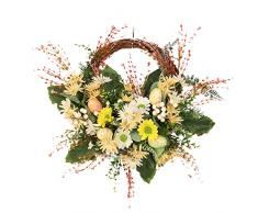 DEDEMCO Ghirlanda di uova di Pasqua con fiori misti, 50 cm, corona di Pasqua con uova colorate, corona floreale in seta, margherita, per porta dingresso