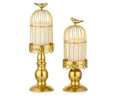 Sziqiqi Porta Candele Candelabri Shabby Chic Antichi Gabbia per Uccelli Decorativa Portacandele Decorativo da Tavolo Portacandele in Ferro per Matrimonio Decorazione Centrotavola Natalizia, Oro