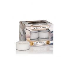 Yankee Candle Tea Light Candele Profumate Baby Powder 12 Pezzi, Cera, Bianco, 2.1 x 6 x 5.8 cm