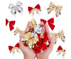 BAIBEI 48 Pezzi Fiocchi Nastro di Natalizio, Fiocco Coccarde Fiocchetti per Pacchetti Regalo Ornamenti Alberi di Natale Decorazione Ghirlanda di Natale, Fiocco Regalo Matrimonio…