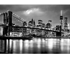 decomonkey carta da parati New York City 300x210 cm fotomurali non tessuto murale XXL Poster moderna decorazione Carta per pareti Grafica Architettura Città Brooklyn Bridge Notta bianco nero