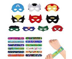 AOMIG Maschere Bambini Feste, 10 Pezzi Supereroi Maschere Supereroi Cosplay Maschere per Bambini con 12 Braccialetti, Maschere da Festa Gadget Maschera Carnevale Bambino