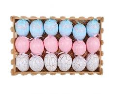 Valery Madelyn Uova Decorative Primaverili 6cm Set 18 Uova Colorate di plastica con Crepe per Pasqua-Blu/Rosa/Bianco