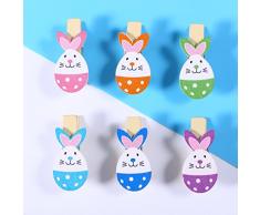 LUOEM 10 Mini Mollette di Legno Colorate Mollette Portafoto Clip con 2m Corda Juta Addobbi Coniglietto Uovo Pasquali Decorazioni