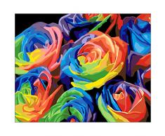 Coloratissimo Fiore Rosa Fai da Te Pittura Digitale Stampa Digitale Moderna Arte della Parete Tela Pittura Natale Unico Regalo Decorazione della Stanza 40x50 cm