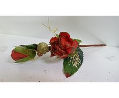 Set 12 pezzi fiore pick bocciolo con rosellina, x applicazione albero di NATALE, segnaposto tavolo, panettone. (amoN680) (ROSSO)
