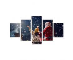 Swlyddm Stampa su Tela 5 Pezzi di Dipinti - Babbo Natale e Bambina - Quadri murali su Tela Murales Moderni Soggiorno Decorazione Camera da Letto Pronto da Appendere - GW-18841SA