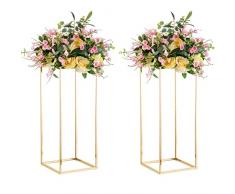 Nuptio 2 Pezzi Centrotavola per Matrimoni Vasi Doro 60cm Altezza Supporto per Fiori Pavimento Metallo Colonna Vaso Centrotavola Geometrico Stand Espositore Rettangolare Decorazione Feste Matrimoni