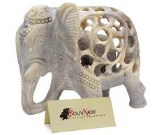 SouvNear Madre Elefante Statua con Bambino All'interno - Impossibile Pietra Arte - Decorativa Statuetta Elefante Animale Scultura Intagliati a mano - Buona Fortuna Fascino Figurine - Casa arredamento Regalo Elementi