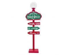 Mediawave Store - Cartello Indicazioni di Babbo Natale, Addobbi Christmas, Colore Rosso e Verde, Decorazioni Natalizie, Articoli, Oggettistica di Natale con Luci 32x14cm