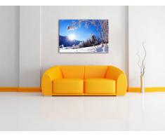 Paesaggio invernale di neve sole pittura foresta su tela, Immagini XXL completamente incorniciati con telai di grandi dimensioni cuneo. Stampa artistica su quadro a parete con cornice. Più economico di pittura o di un dipinto