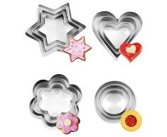 12 Pezzi Formine per Biscotti, Mini Stampi Biscotti in Acciaio Inox, Forme Cuore Fiore Tondi Stella Stampo Biscotti per Pasticceria Fondente Sandwich Decorazione per Torte Bambini Argilla Natale