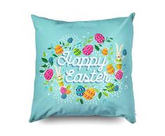 Tonesum Federe con Cerniera Federe 45x45 cm Sfondo Pasquale Uova Colorate Erba Verde Cielo Blu Tiro Decorativo, Fodera per Cuscino per Divano Letto casa