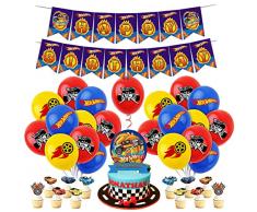 Siphus Decorazioni Compleanno Bambini, Kit Festa Compleanno, Palloncini Hotwheels Cars, Striscione Happy Birthday, Cake Topper Come Addobbi per Feste di Compleanno Ragazzo