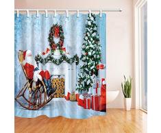 CDHBH Christmas tende da doccia per bagno Babbo Natale seduto su una sedia a dondolo beside Christmas Girfts poliestere tessuto impermeabile bagno tenda doccia ganci inclusi, 71 x,