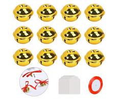 BELIOF 12 Pz Campane Natale Campanella Dorata Decorativa Diametro 4 cm Campana doro per Porta dellalbero di Natale Decorazione Fai da Te per la casa con Carta e Ornamenti appesi a Nastro per Feste