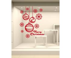 NT0186 Adesivi Murali - Pendenti con fiocchi di neve - Vetrofanie natalizie - 60x120 cm - Rosso - Decorazioni vetrine per Natale, stickers, adesivi
