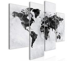 decomonkey Quadro Stampa su Tela moderno Mappamondo 126x98 cm 4 pezzi Murale Fotografia Immagini Decorazione da parete Grafica Carta Geografica del Mondo marmo bianco nero, Camera da letto