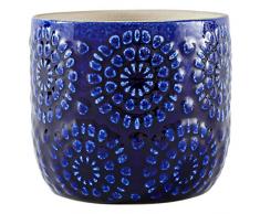 Marchio Amazon - Rivet Vaso per fiori, decorativo e moderno, in ceramica, motivo raggi e pietre, 11,1 cm di altezza, Piccolo, Rotondo, blu