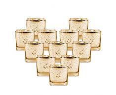 SISVIV Set di 12 Portalumini in Vetro Porta Tealight Portacandele Votive Candeliere per Matrimonio Festa Natalizio Decorazione di Bar Finitura Oro Maculata Quadrato