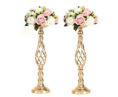 LANLONG - 2 Portacandele in Metallo Dorato per Candela da Strada e Centrotavola, per Candele Nuziali e Vasi di Fiori (Oro, 52cm)