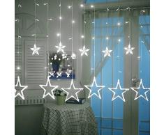 138LEDs Tenda di Finestra Icicle Luci Della Stringa,KINGCOO 2m 12 Stelle Controllo Della Batteria Luce Tende Catene Luminose Decorativa per Festa Natale Parte Matrimonio Giardino Domestico Esterno (Bianca)
