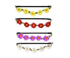 Angelkiss Girasole, 4 fasce per capelli con fascia elastica a corona, per matrimoni, festival, feste, girasole, fiori, nylon, giallo, rosso, bianco, viola