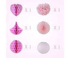 SUNBEAUTY Pom Pom Sfera Serie Rosa, Fiore di Carta e alveolari Ventole e Farol Appendere Le Decorazioni per la Festa Nuziale di Compleanno di Bambino di Pasqua