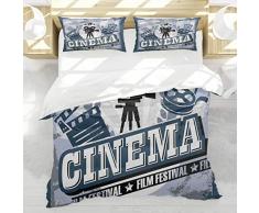 BEDNRY Set Biancheria da Letto,Progettazione dAnnata del Manifesto del Cinema del Cinema con Effetto di lerciume e Le Icone antiquate,1 Copripiumino 140x200cm 2 federe 50x80cm
