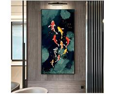 HYFBH Stampa su Tela Koi Fish Feng Shui Carpa Stagno del Loto Immagini Tela Pittura Arte murale per Soggiorno Decorazioni per la casa Moderne 20x40 cm (7,8x15,7 Pollici) con Cornice