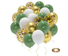 Palloncini verdi e oro, 60 Pezzi 30cm Palloncino Elio Retrò Verdi Oliva Metallici Palloncini Compleanno Matrimonio Baby Shower Battesimo Decorazione Festa