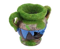 Vaso in poliresina, con muschio, nascondiglio e decorazione per pesci di acquario, ornamento