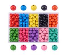 PandaHall Elite 250 - 300PCS/Box Perline di Legno Tinto Ambientale colorato Round Wood Beads Set, 10 Colori Misti, 10 x 9 mm, Foro: 3.5 mm